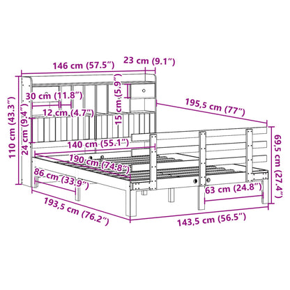 vidaXL Massivholzbett mit Regal ohne Matratze 140x190 cm Kiefer