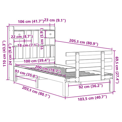vidaXL Massivholzbett mit Regal ohne Matratze 100x200 cm Kiefer