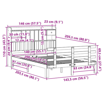 vidaXL Massivholzbett mit Regal ohne Matratze 140x200 cm Kiefer