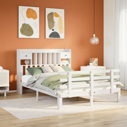vidaXL Massivholzbett mit Regal ohne Matratze Weiß 140x200 cm Kiefer