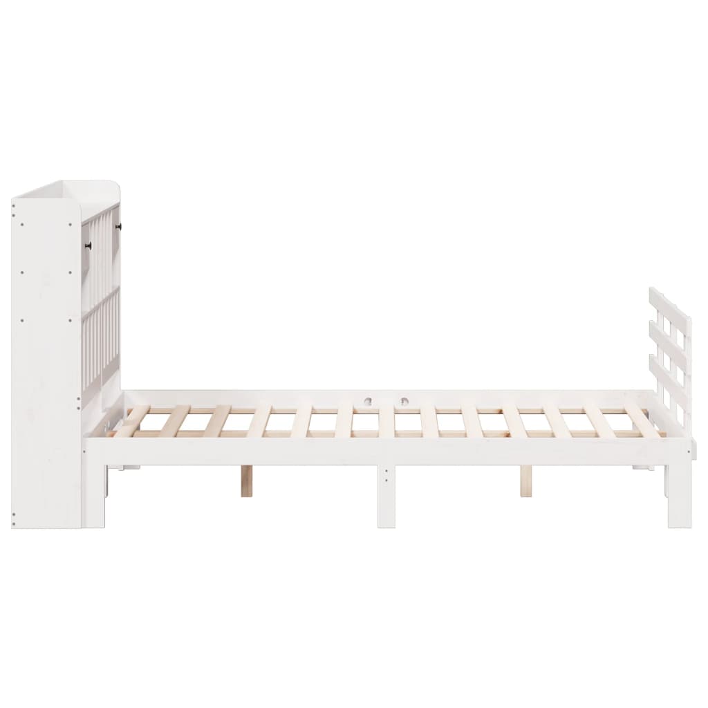vidaXL Massivholzbett mit Regal ohne Matratze Weiß 150x200 cm Kiefer