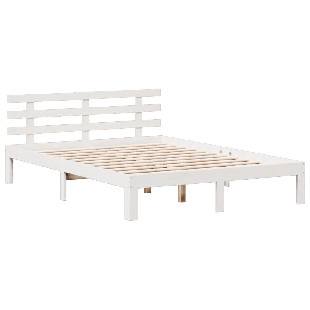 vidaXL Massivholzbett mit Regal ohne Matratze Weiß 150x200 cm Kiefer