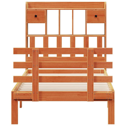 vidaXL Lit en bois massif avec étagère sans matelas Marron ciré 75x190 cm