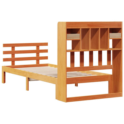 vidaXL Lit en bois massif avec étagère sans matelas Marron ciré 75x190 cm