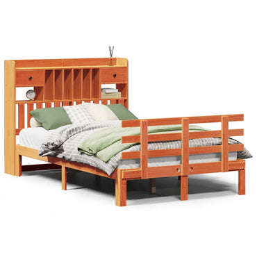 vidaXL Massivholzbett mit Regal ohne Matratze Wachsbraun 120x190 cm