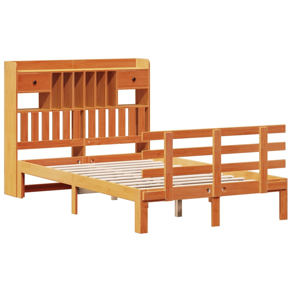 vidaXL Massivholzbett mit Regal ohne Matratze Wachsbraun 120x190 cm