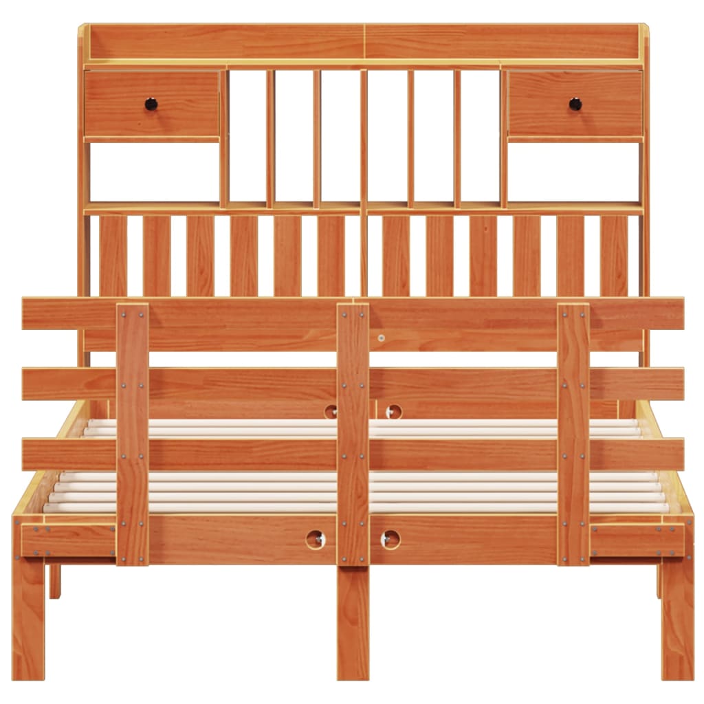 vidaXL Massivholzbett mit Regal ohne Matratze Wachsbraun 120x190 cm