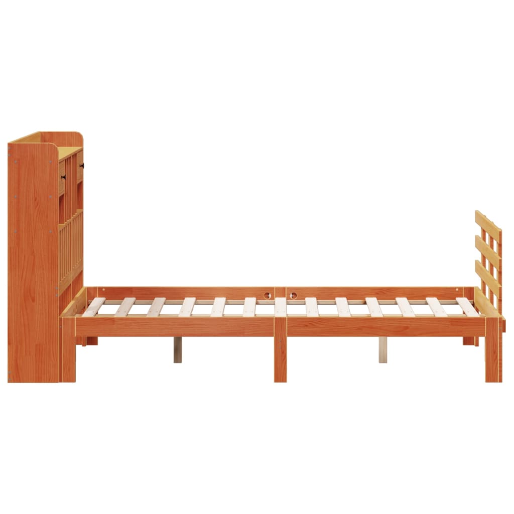 vidaXL Massivholzbett mit Regal ohne Matratze Wachsbraun 120x190 cm