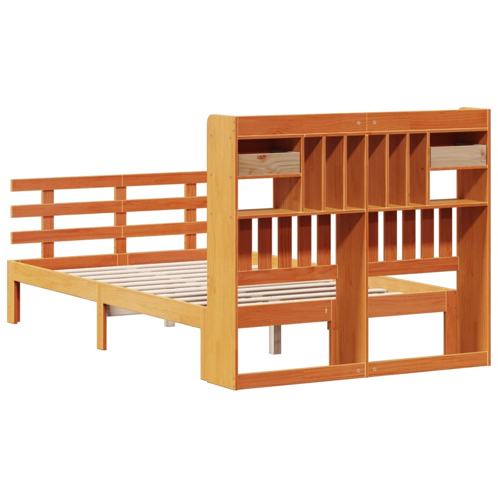 vidaXL Massivholzbett mit Regal ohne Matratze Wachsbraun 120x190 cm