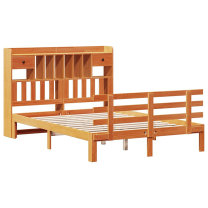 vidaXL Massivholzbett mit Regal ohne Matratze Wachsbraun 140x190 cm