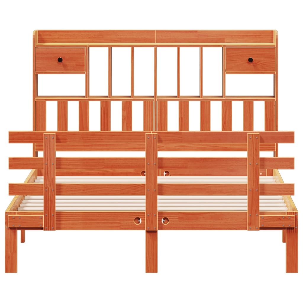 vidaXL Massivholzbett mit Regal ohne Matratze Wachsbraun 140x190 cm