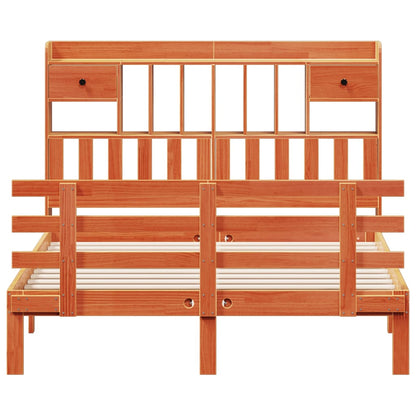 vidaXL Massivholzbett mit Regal ohne Matratze Wachsbraun 140x190 cm