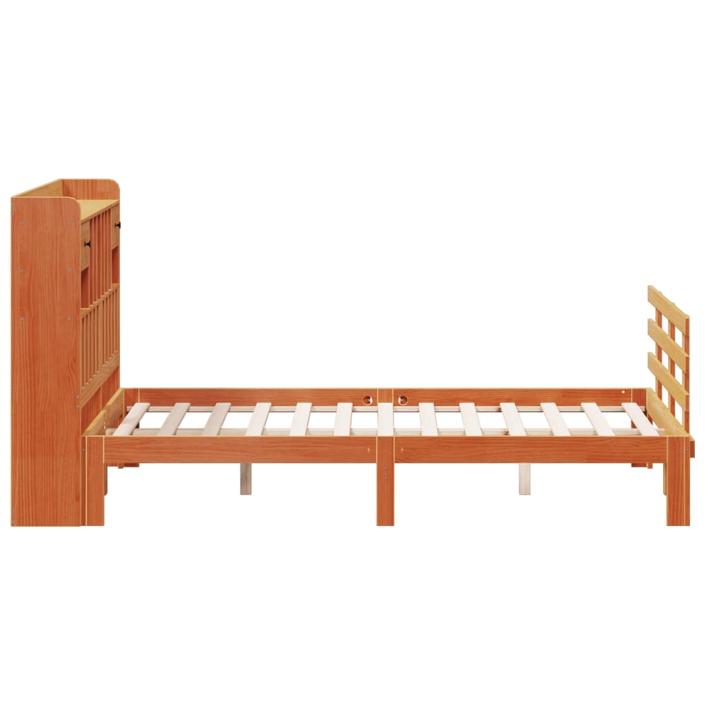 vidaXL Massivholzbett mit Regal ohne Matratze Wachsbraun 140x190 cm