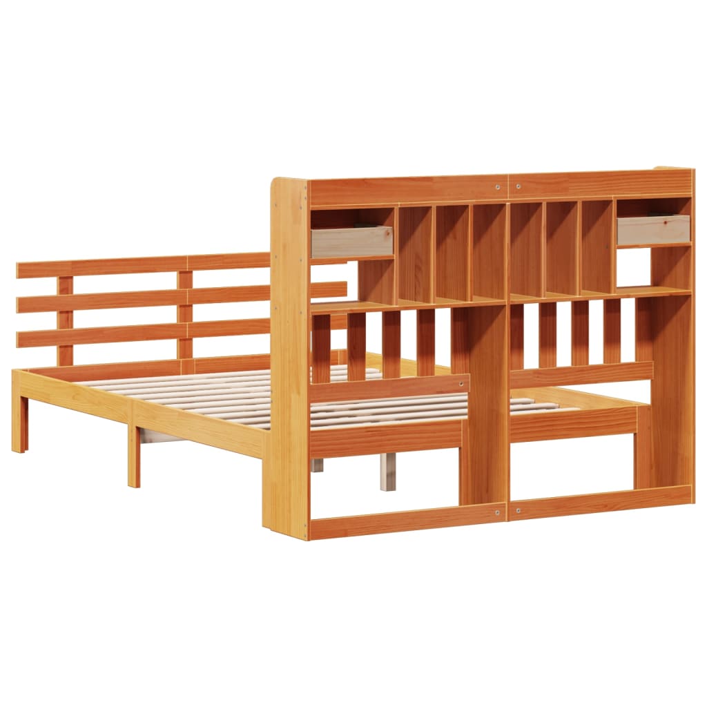 vidaXL Massivholzbett mit Regal ohne Matratze Wachsbraun 140x190 cm
