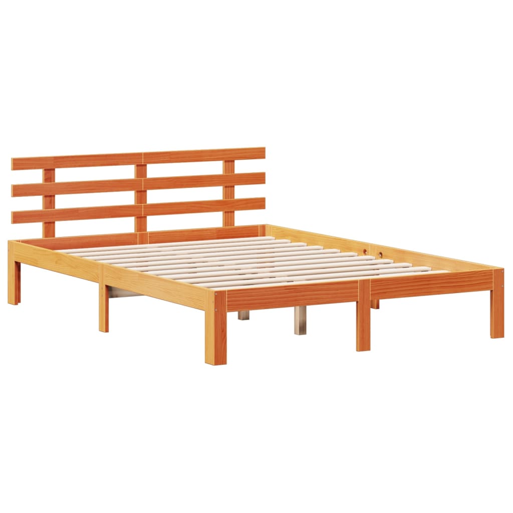 vidaXL Massivholzbett mit Regal ohne Matratze Wachsbraun 140x190 cm