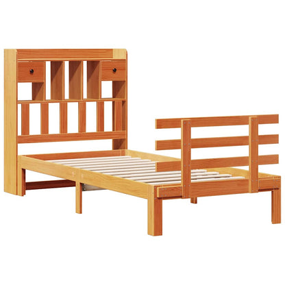vidaXL Lit en bois massif avec étagère sans matelas Marron miel 100x200 cm