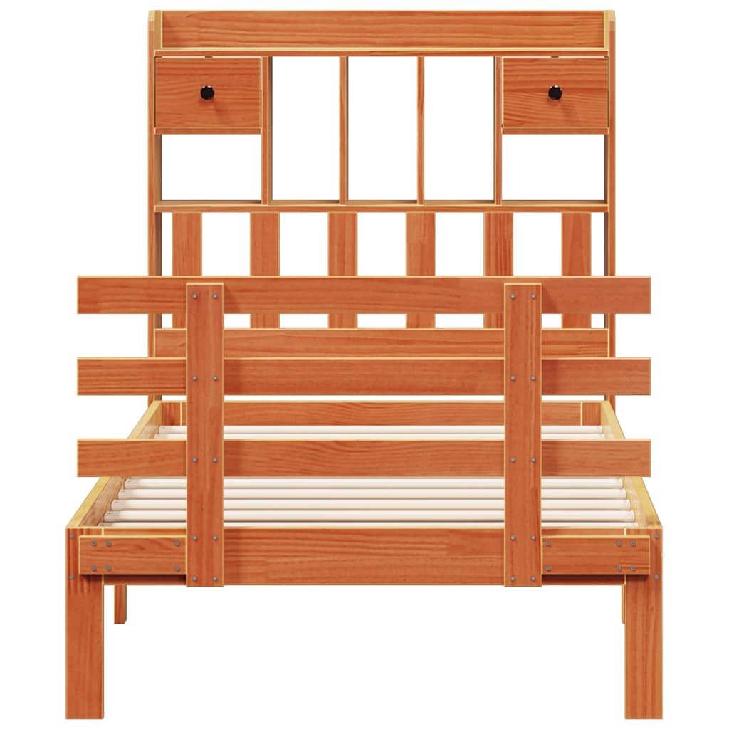 vidaXL Lit en bois massif avec étagère sans matelas Marron miel 100x200 cm