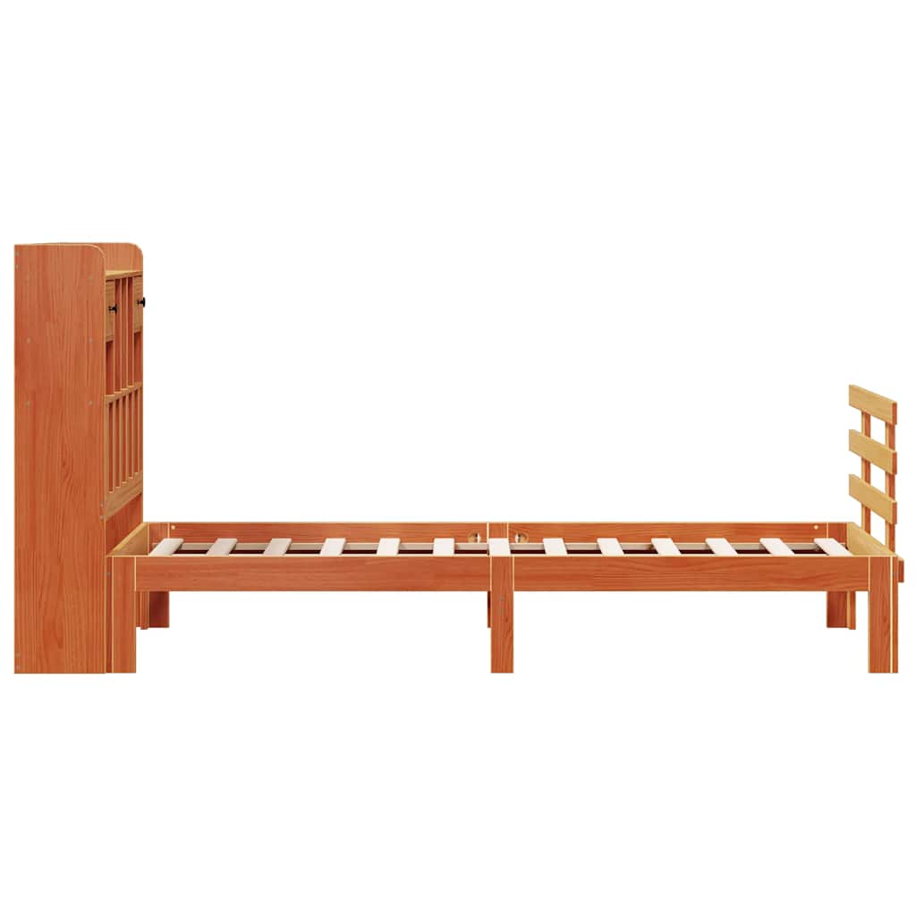 vidaXL Lit en bois massif avec étagère sans matelas Marron miel 100x200 cm