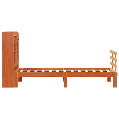 vidaXL Lit en bois massif avec étagère sans matelas Marron miel 100x200 cm