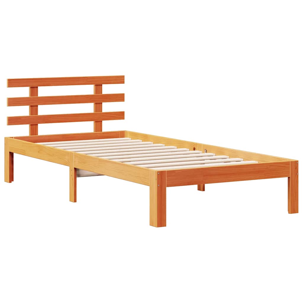 vidaXL Lit en bois massif avec étagère sans matelas Marron miel 100x200 cm