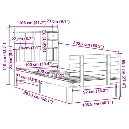 vidaXL Lit en bois massif avec étagère sans matelas Marron miel 100x200 cm