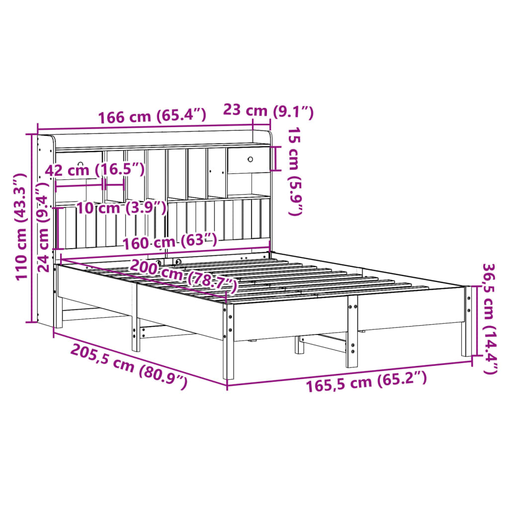 vidaXL Massivholzbett mit Regal ohne Matratze 160x200 cm Kiefer