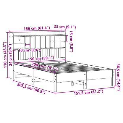 vidaXL Massivholzbett mit Regal ohne Matratze 150x200 cm Kiefer