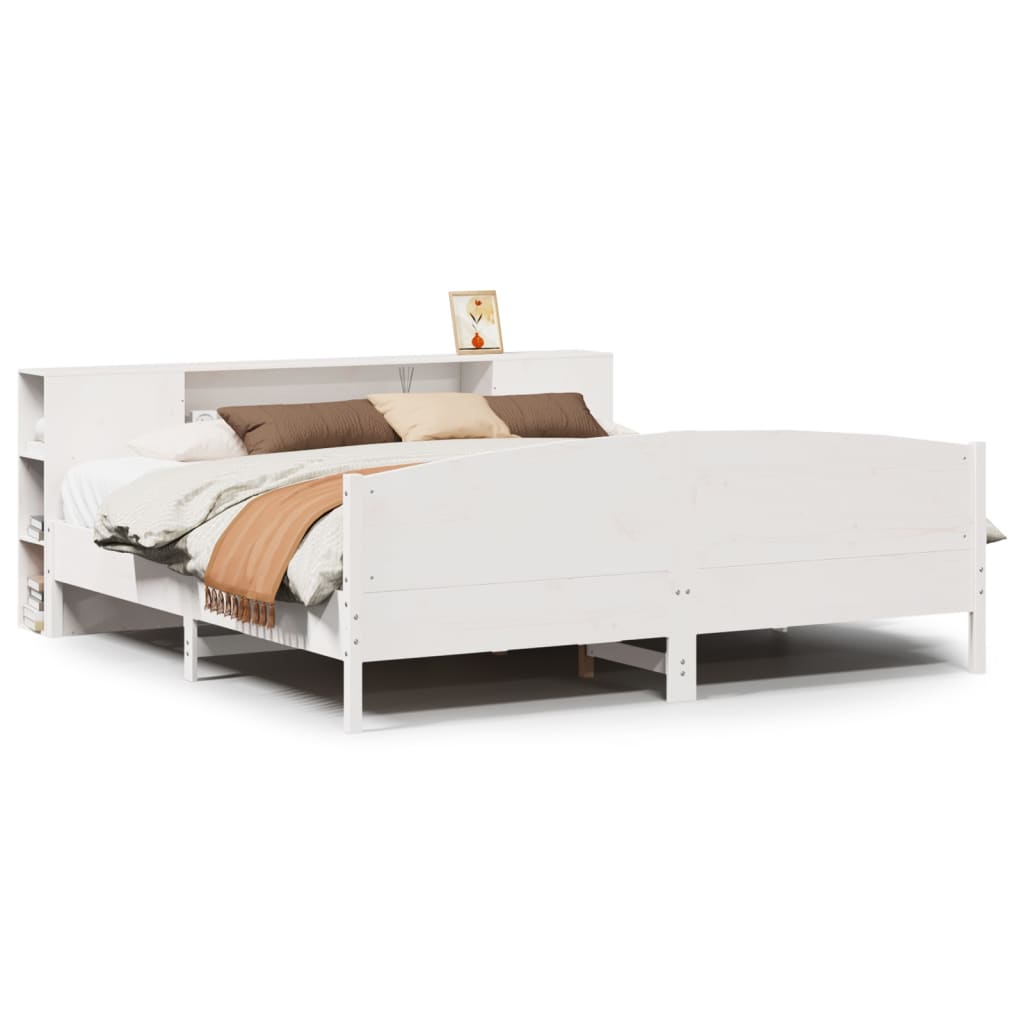 vidaXL Massivholzbett mit Regal ohne Matratze Weiß 200x200 cm Kiefer