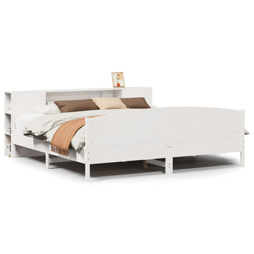 vidaXL Massivholzbett mit Regal ohne Matratze Weiß 200x200 cm Kiefer