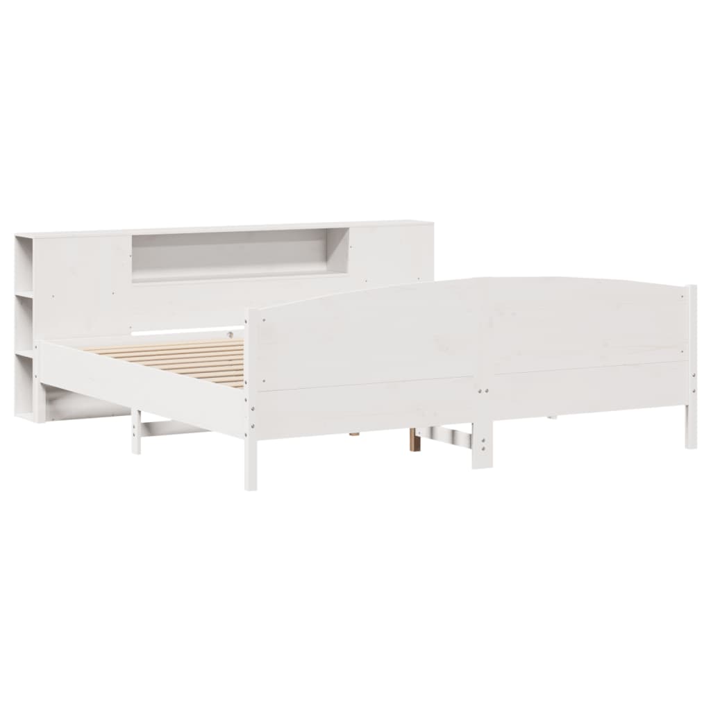 vidaXL Massivholzbett mit Regal ohne Matratze Weiß 200x200 cm Kiefer