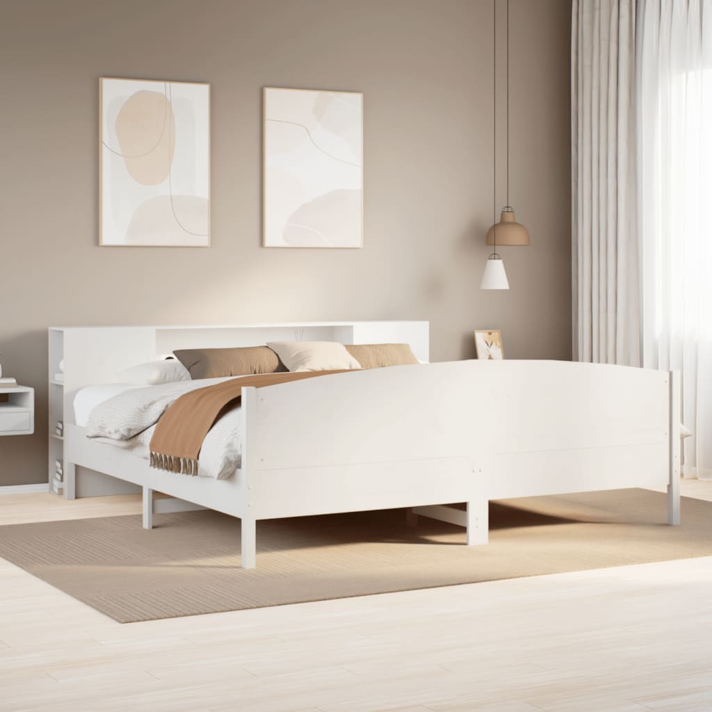 vidaXL Massivholzbett mit Regal ohne Matratze Weiß 200x200 cm Kiefer