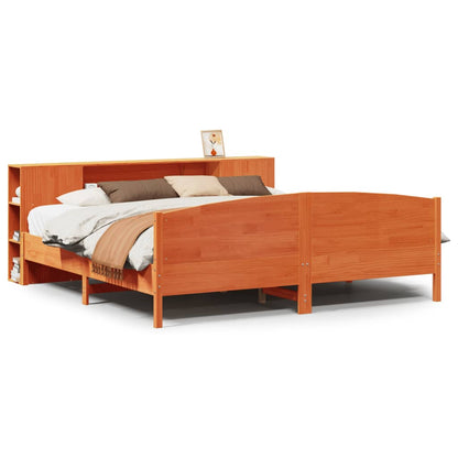 vidaXL Massivholzbett mit Regal ohne Matratze Wachsbraun 200x200 cm