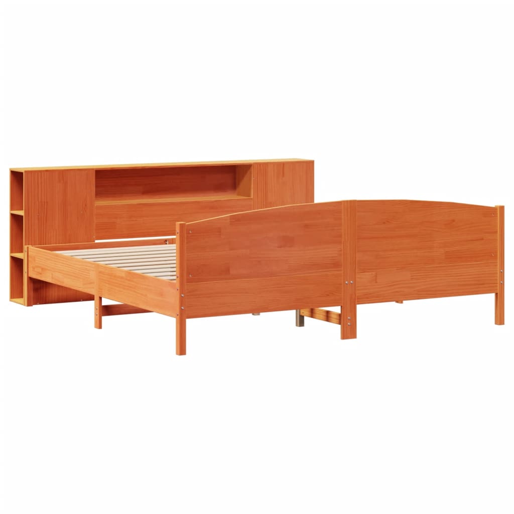 vidaXL Massivholzbett mit Regal ohne Matratze Wachsbraun 200x200 cm
