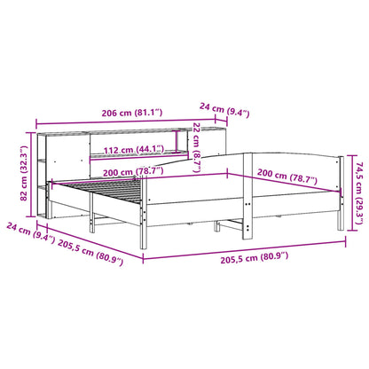 vidaXL Massivholzbett mit Regal ohne Matratze Wachsbraun 200x200 cm
