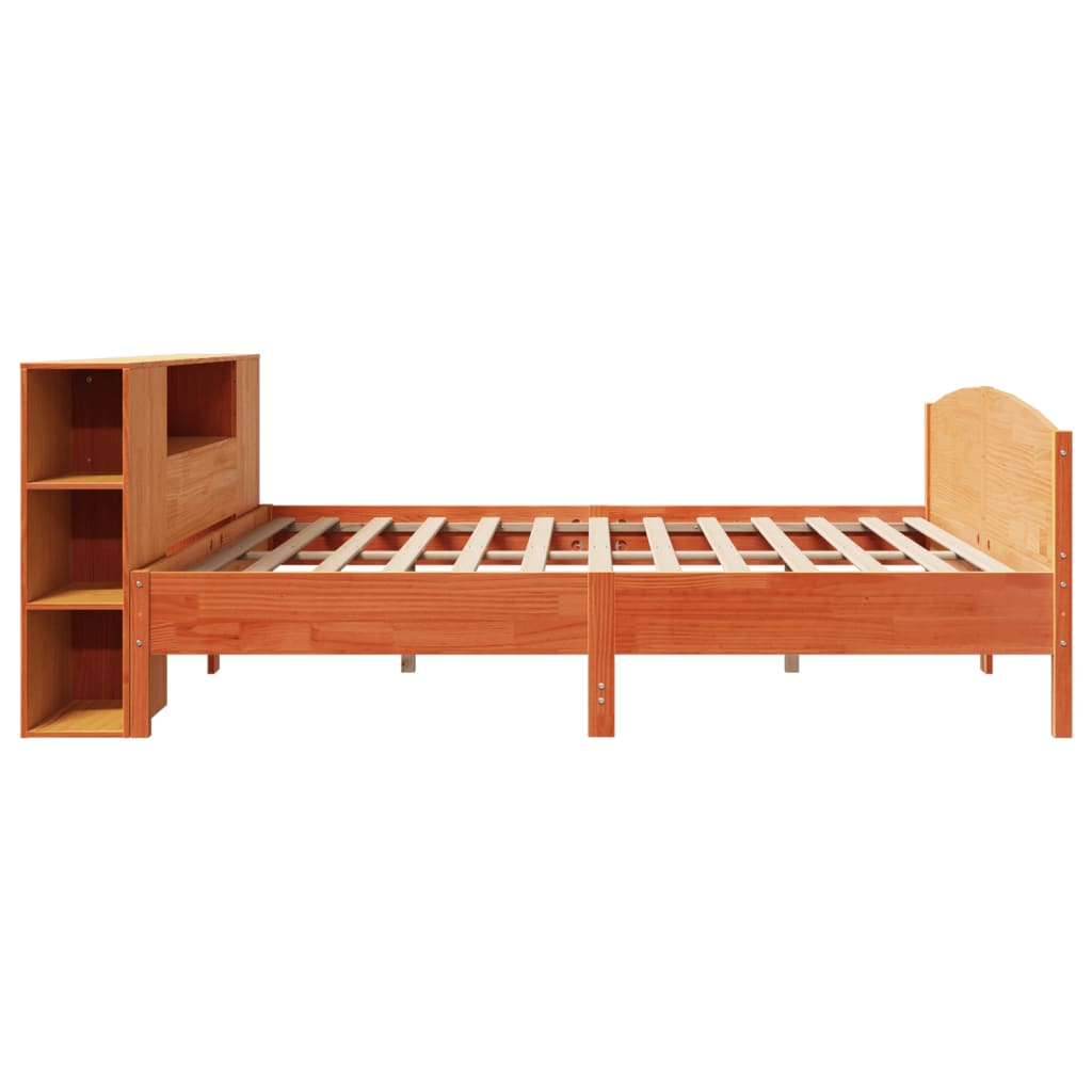vidaXL Massivholzbett mit Regal ohne Matratze Wachsbraun 200x200 cm