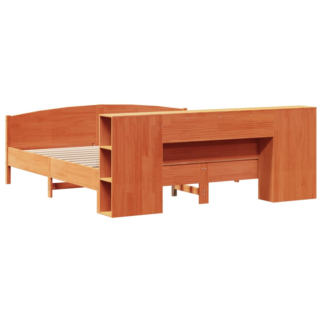 vidaXL Massivholzbett mit Regal ohne Matratze Wachsbraun 200x200 cm