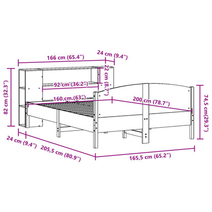 vidaXL Massivholzbett mit Regal ohne Matratze Wachsbraun 160x200 cm