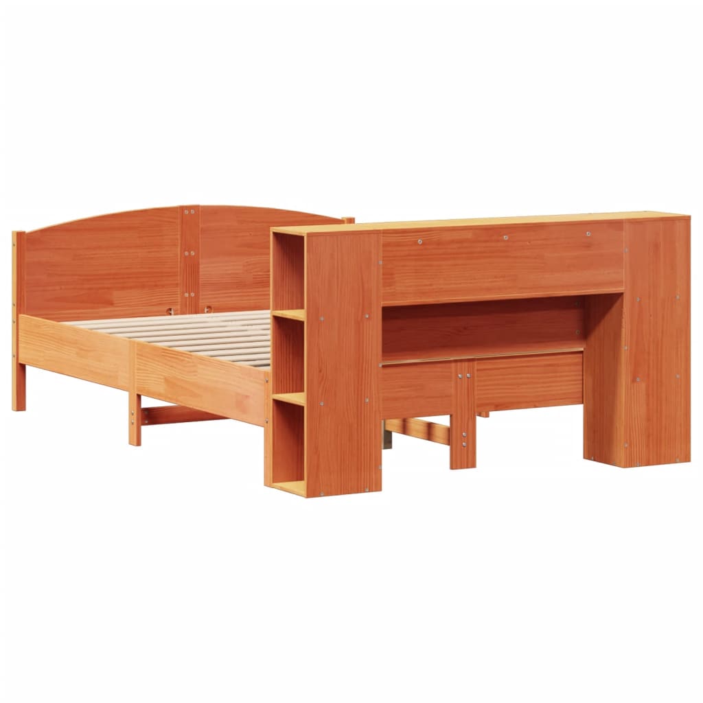 vidaXL Massivholzbett mit Regal ohne Matratze Wachsbraun 160x200 cm