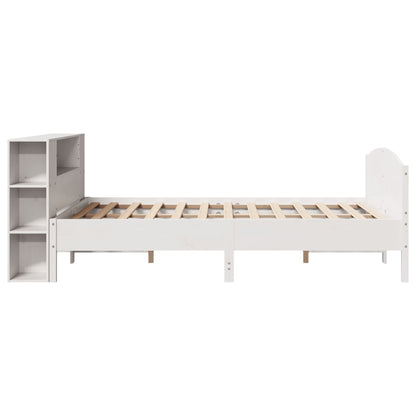 vidaXL Massivholzbett mit Regal ohne Matratze Weiß 150x200 cm Kiefer