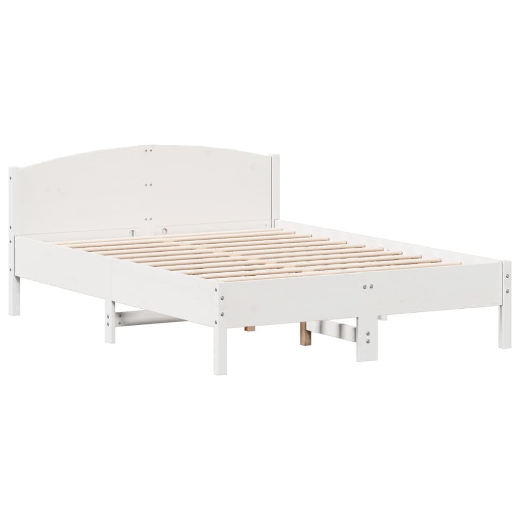 vidaXL Massivholzbett mit Regal ohne Matratze Weiß 150x200 cm Kiefer