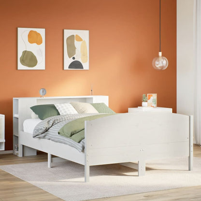 vidaXL Massivholzbett mit Regal ohne Matratze Weiß 150x200 cm Kiefer