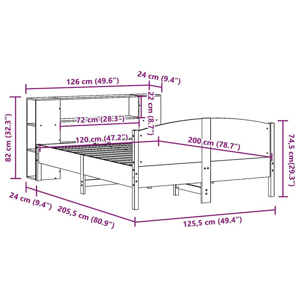 vidaXL Bücherregalbett ohne Matratze 120x200 cm Massivholz Kiefer