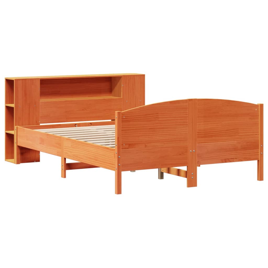 vidaXL Massivholzbett mit Regal ohne Matratze Wachsbraun 135x190 cm