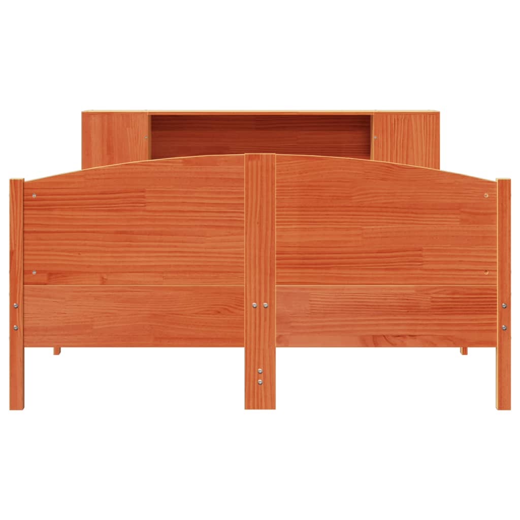 vidaXL Massivholzbett mit Regal ohne Matratze Wachsbraun 135x190 cm