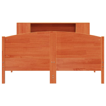 vidaXL Massivholzbett mit Regal ohne Matratze Wachsbraun 135x190 cm