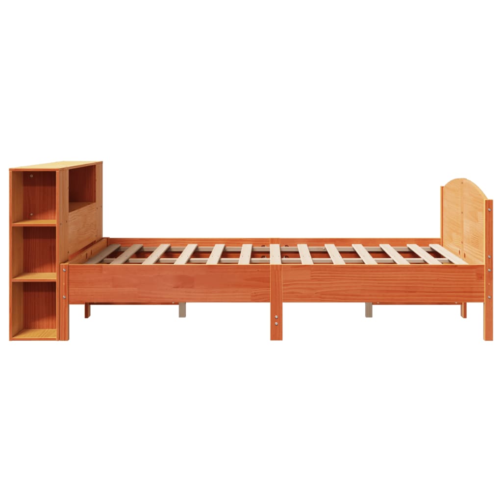 vidaXL Massivholzbett mit Regal ohne Matratze Wachsbraun 135x190 cm