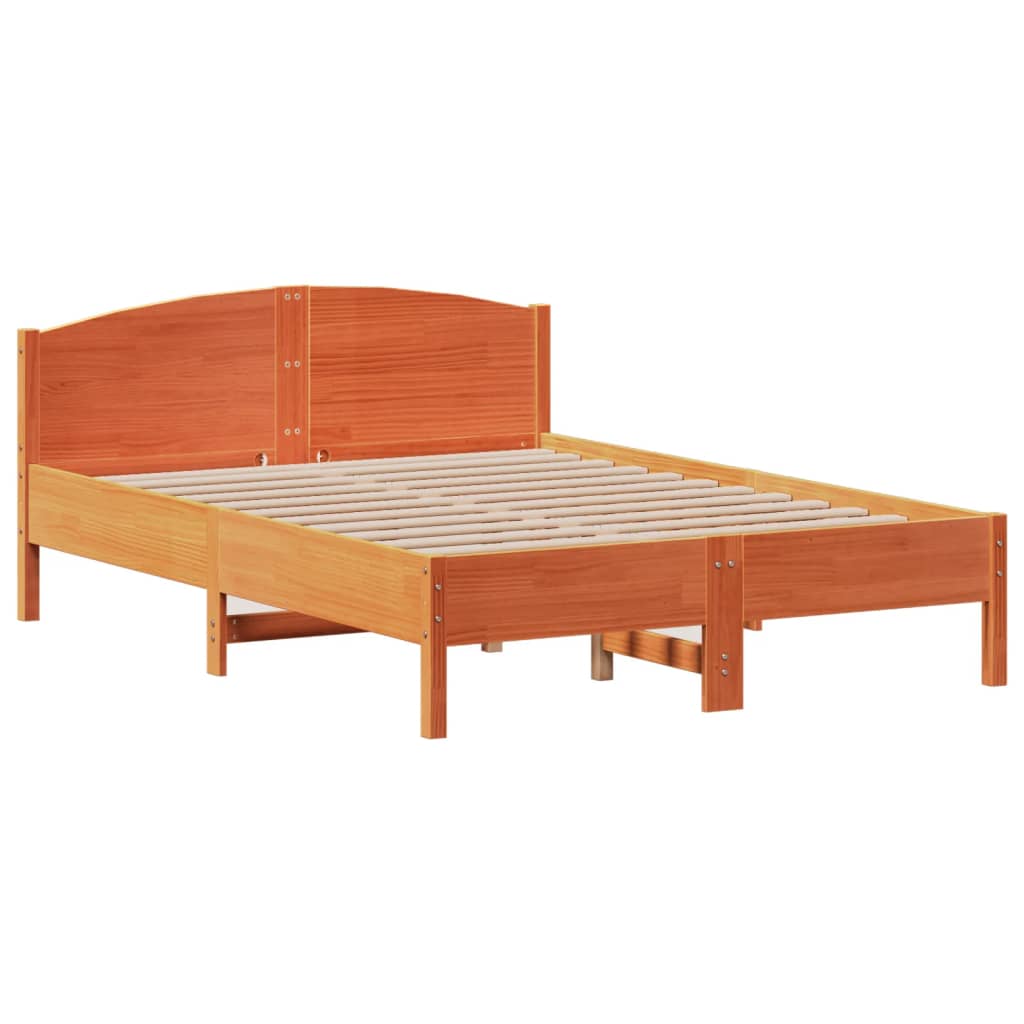 vidaXL Massivholzbett mit Regal ohne Matratze Wachsbraun 135x190 cm