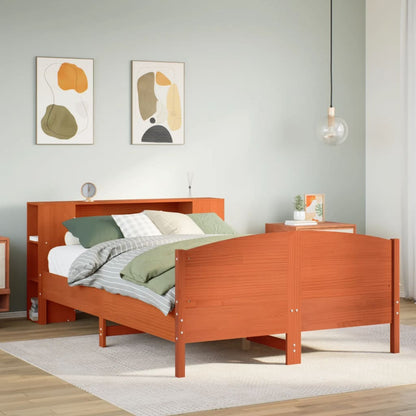vidaXL Massivholzbett mit Regal ohne Matratze Wachsbraun 135x190 cm