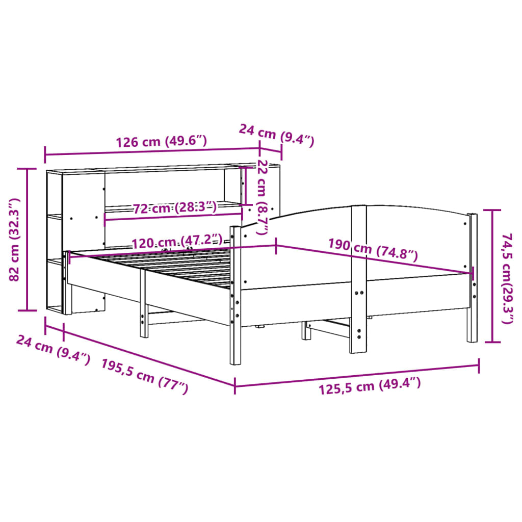 vidaXL Massivholzbett mit Regal ohne Matratze 120x190 cm Kiefer