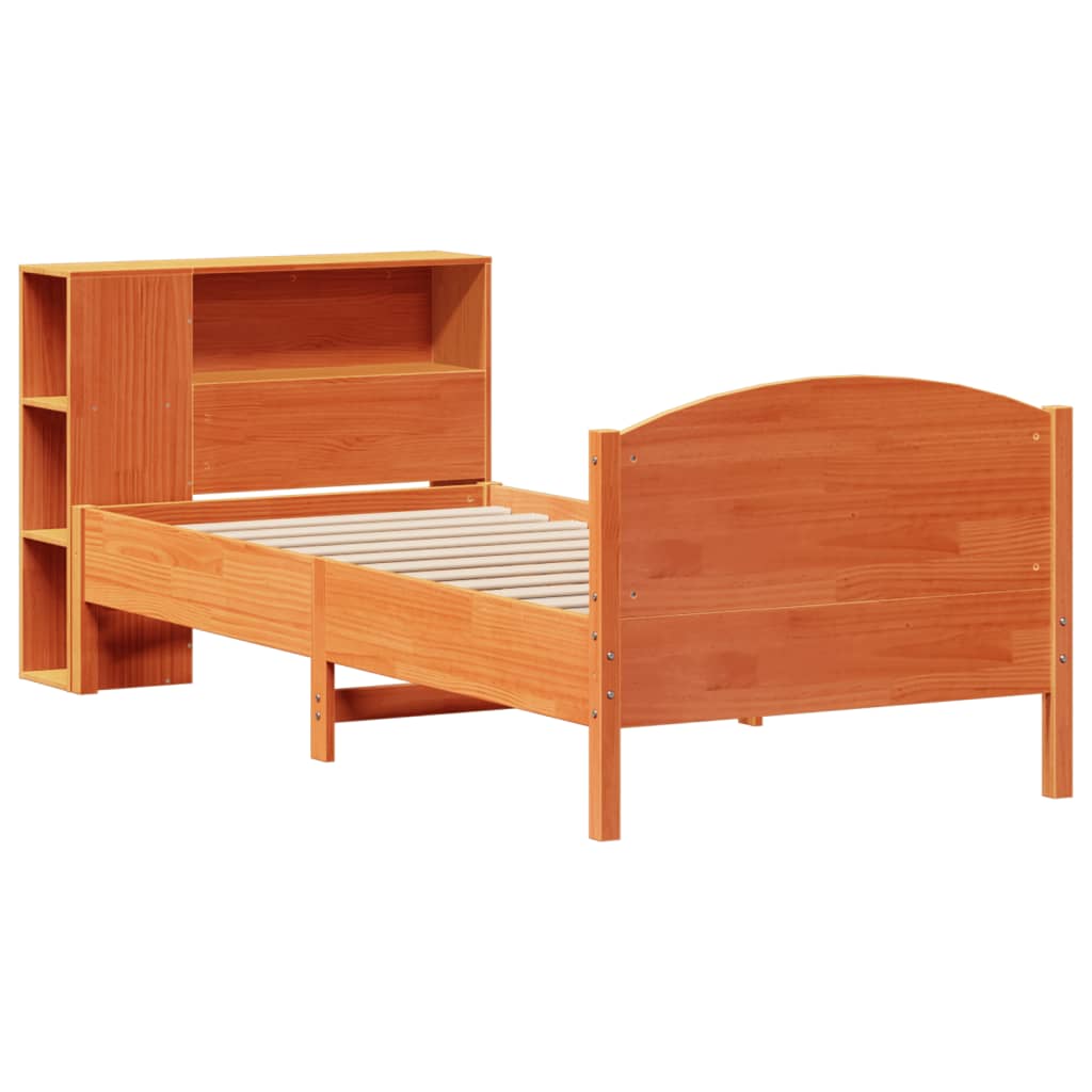 vidaXL Massivholzbett mit Regal ohne Matratze Wachsbraun 100x200 cm